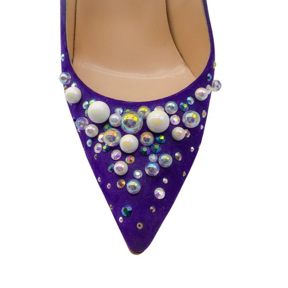 CHRISTIAN LOUBOUTIN CANDIDATE 100 PURPLE EMBELLISHED POINTED TOE SUEDE PUMPS - Picture 5 of 7